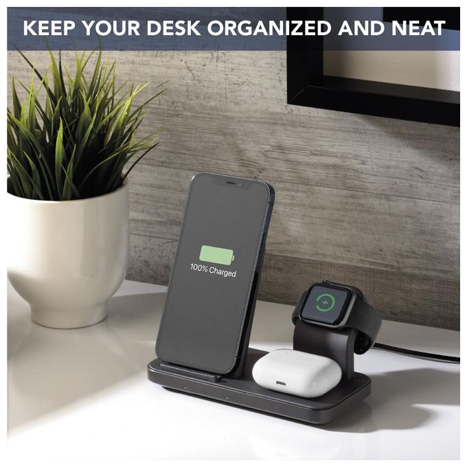 [ComeNuovo] Cellular Line Trio Wireless Charger Supporto di Ricarica Wireless 3in1 per Dispositivi Apple Nero