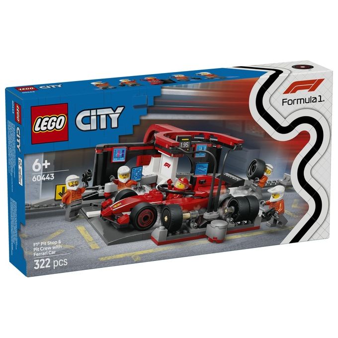 Lego 60443 City Formula 1 Set da Costruzione Pit Stop e Meccanici con Monoposto Ferrari F1 322 Pezzi 5 Minifigure eta' 6+