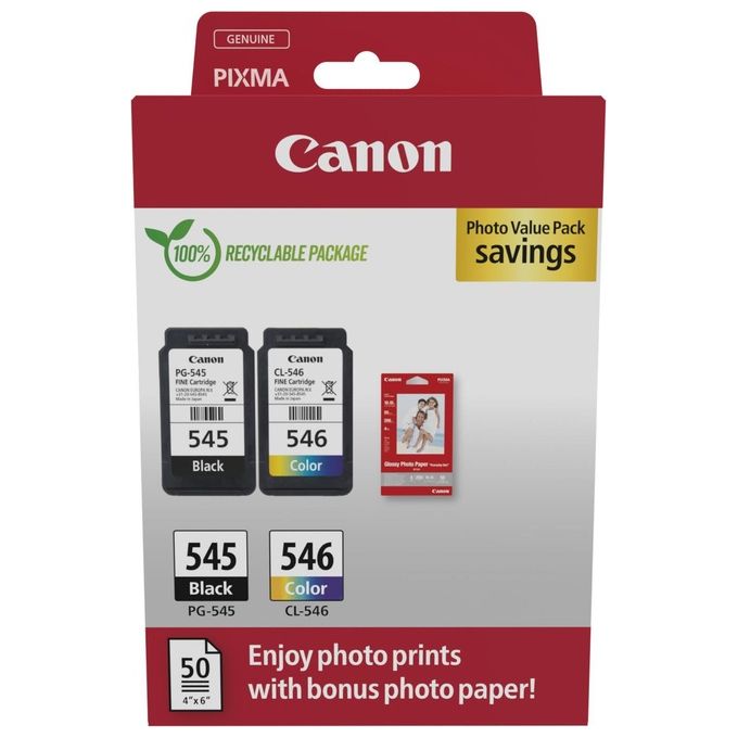 Canon PG-545 - CL-546 Cartuccia D'inchiostro Photo Value Pack Nero-Ciano-Magenta-Giallo