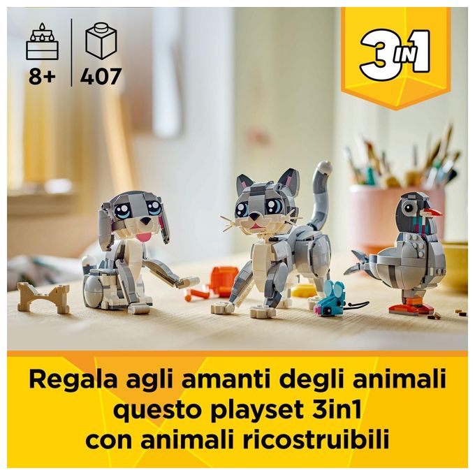 LEGO Creator 3 in 1 Gatto Giocoso Giocattolo - Si Trasforma in Piccione o in Cane - Animali da Costruire per Bambine Bambini Ragazze e Ragazzi da 8 Anni - Idea Regalo di Compleanno Creativa - 31163