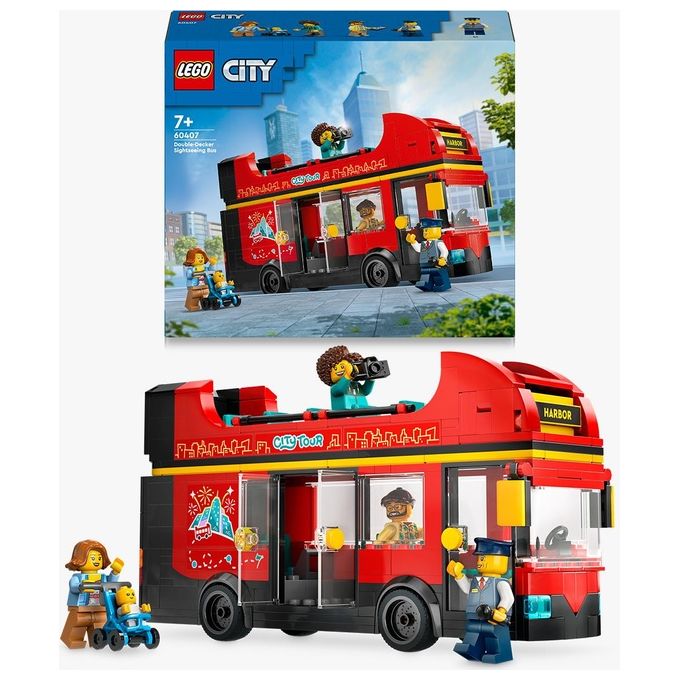 LEGO City Autobus Turistico Rosso a Due Piani Giochi per Bambini e Bambine da 7 Anni in su con Veicolo Giocattolo in Stile Londinese da Costruire e 5 Minifigure Idea Regalo di Compleanno 60407