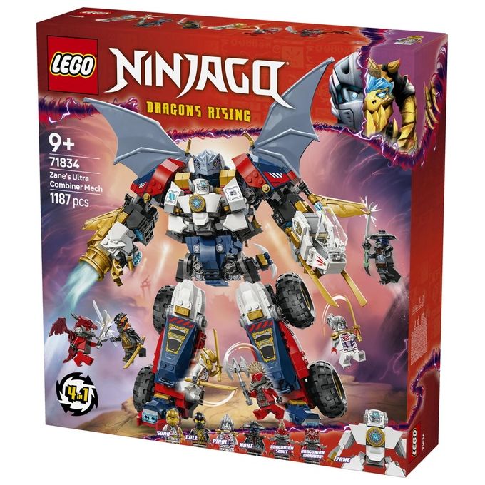 LEGO 71834 NINJAGO Mech Ultra Combinatore di Zane Set da Costruzione 4 in 1 con 6 Minifigure e 1187 Pezzi colore Multicolore