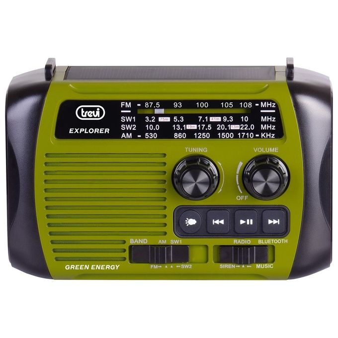 Trevi RA 7F30 BT Radio Portatile Dinamo e Solare Usb Micro Sd Wireless e Powerbank Verde