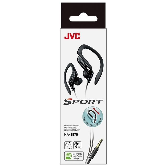 JVC HA-EB75-BN-U Auricolari Sport In-ear con Clip Regolabile IPX2 Driver 13,5 mm Connettore 3,5 mm colore Nero