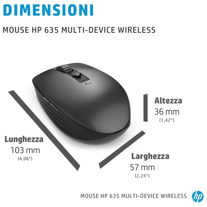 HP 635 Multi-Device Mouse Ambidestro Wireless A Rf + Bluetooth 1200 Dpi