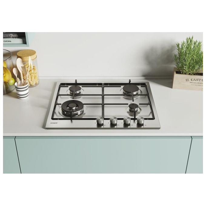 Candy CHW6BF4WPX Piano Cottura a Gas 4 Zone 60 cm Acciaio Inox