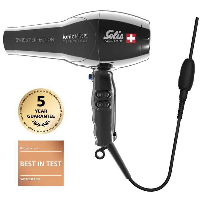 Solis Swiss Perfection 360 Ionic Pro Asciugacapelli Professionale Nero