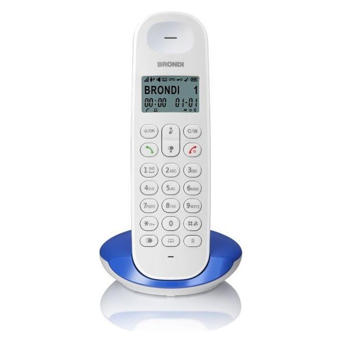 Brondi Telefono Cordless Lotus Bianco-Blu Big Display Sveglia Id Chiamate Fino 5 Portatili