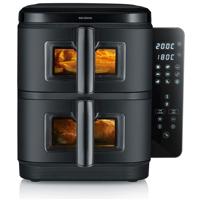 Severin FR2468 - Friggitrice ad Aria 2 Cestelli da 55 L 2600 W 9 Programmi Nero