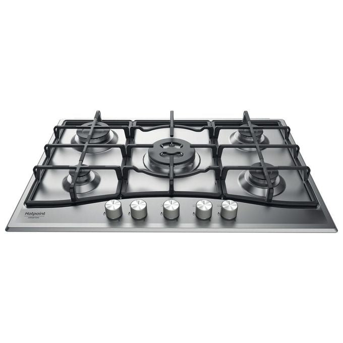 Hotpoint Ariston PCN 751 T-IX-HA Serie NewStyle Piano Cottura a Gas 5 Zone 1 Tripla corona Griglie in Ghisa 75 cm Acciaio Inox