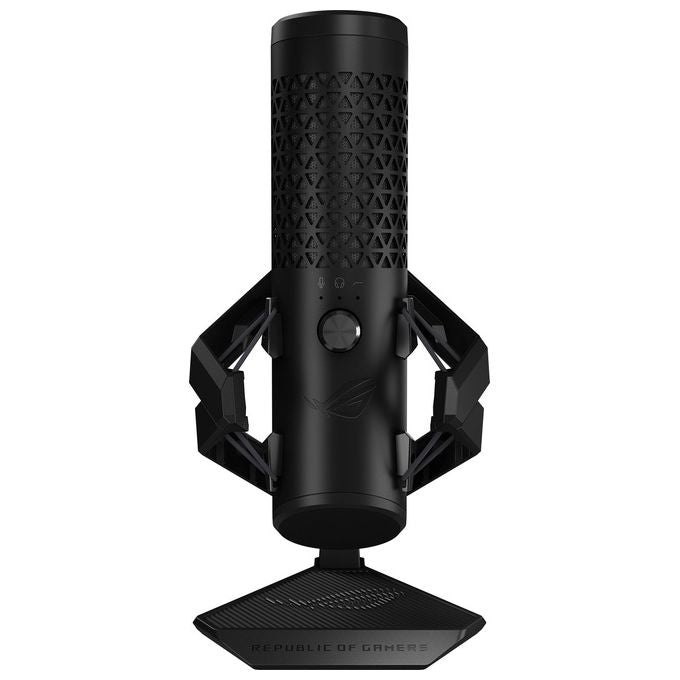 ASUS ROG Carnyx RGB Microfono USB a condensatore da 25mm Gaming, Streaming, Podcast, 192kHz-24-bit, Cardioide, Filtro passa-alto-pop integrato, Disattivazione Audio One-touch, Aura Sync RGB, Nero