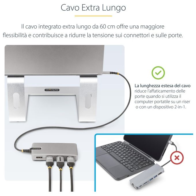 StarTech.com Adattatore Multiporta USB-C Docking Station USB Type-C 2x 4K30Hz  HDMI e DisplayPort 4K 60Hz Hub USB a 3 Porte 10Gbps