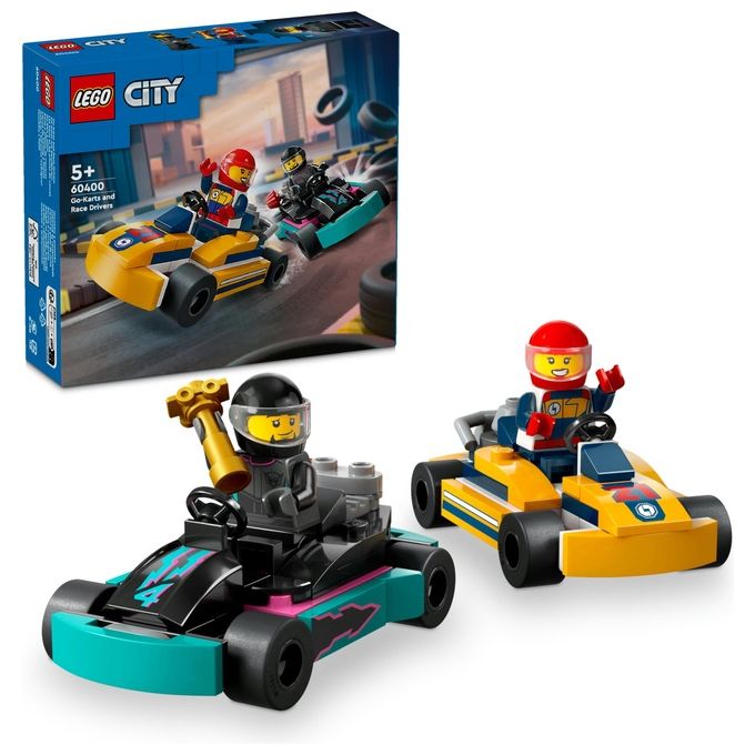 LEGO City 60400 Go-Kart e Piloti 60400-LEGO Modellini da Costruire di Mini Go Kart da Corsa Veicoli Giocattolo per Bambini di 5+ Anni