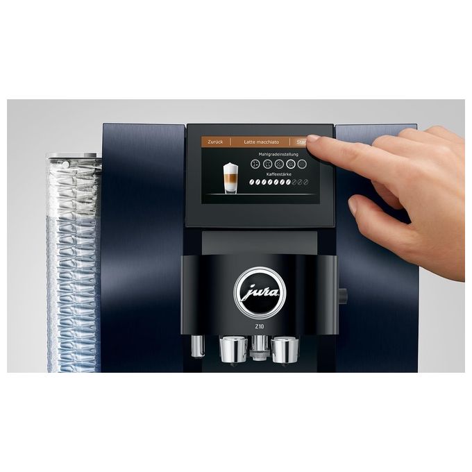 JURA Z10 Aluminium Midnight Blue - Macchina da caffe' automatica, 2,4 L, 15 bar, 1450 W, 32 specialita', macinacaffe' P.R.G., Cold Extraction Process, display touch da 4,3'', Midnight Blue
