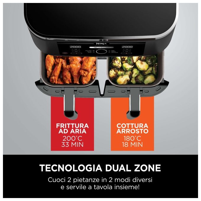Ninja AF400EU Friggitrice ad Aria Calda Doppia 9.5 Litri Indipendente 2470W Nero