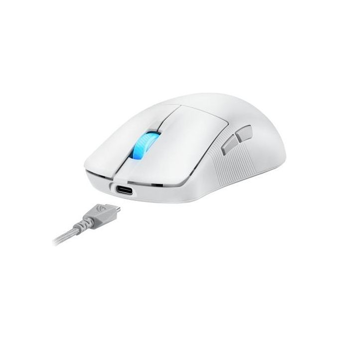 ASUS ROG Harpe Ace Mini - Mouse da gioco wireless 49 g leggero sensore ottico AimPoint Pro 42K microinterruttori ottici ROG Polling Rate Booster Esports e FPS piccolo medio bianco lunare