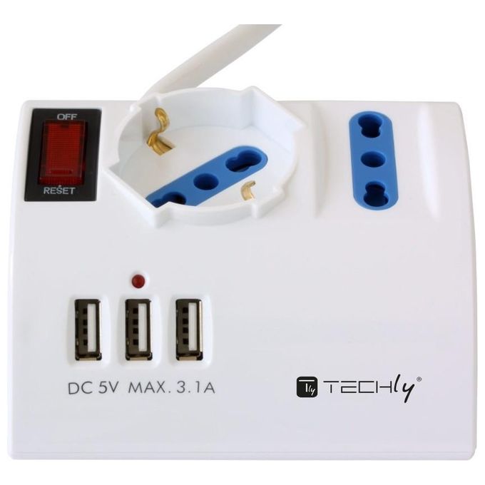 Techly Multipresa da Tavolo 3 Posti con Porte Usb