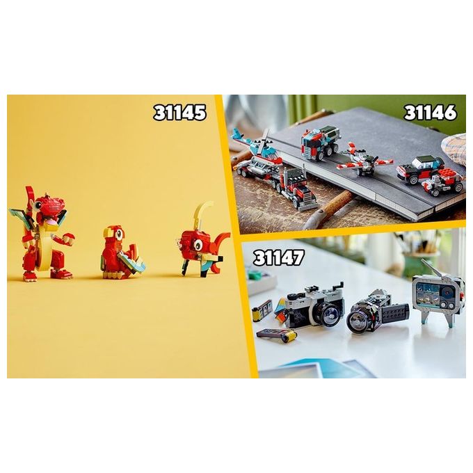 LEGO Creator 31146 3in1 Autocarro con Elicottero, Giochi per Bambini 7+ Anni Ricostruibile in Aereo e Cisterna o Auto e SUV
