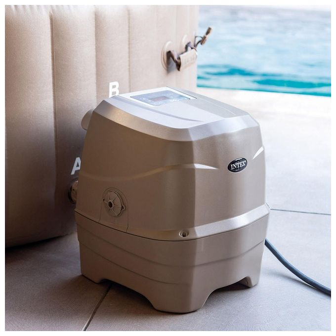 Intex 28476EX PureSpa Vasca Idromassaggio Gonfiabile Bubble Massage con Telo Efficienza Energetica 4 posti 120 Getti Riscaldatore PVC Beige 196x71 cm Con Telo ad Efficienza Energetica 4 posti Beige