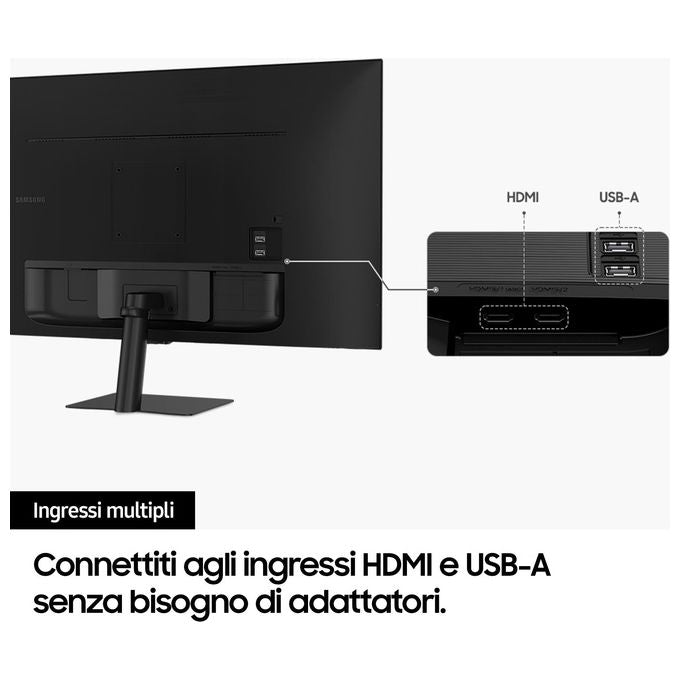 Samsung Smart Monitor M5  S27DM500 Nero - 27'' Display VA, FHD (1920 x 1080), 60Hz, 4ms, Inclinabile, 2 x HDMI (1.4), 2 x USB-A, Smart TV, Gaming Hub