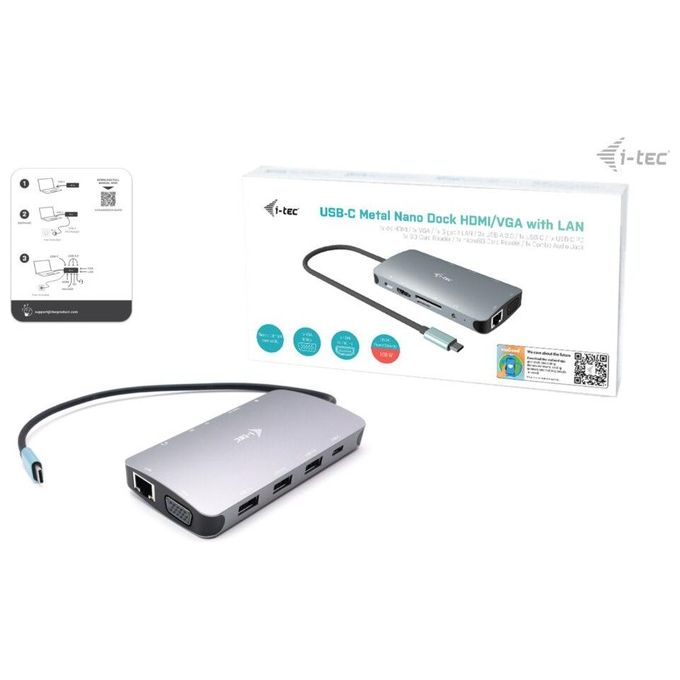 I-Tec C31NANODOCKVGAPD Metal Usb-C Nano Dock Hdmi-Vga con Lan e Power Delivery 100W