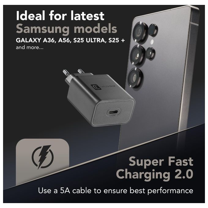 Cellular Line Super Fast Charger PD 45W Caricabatterie da Rete USB-C 45W Nero