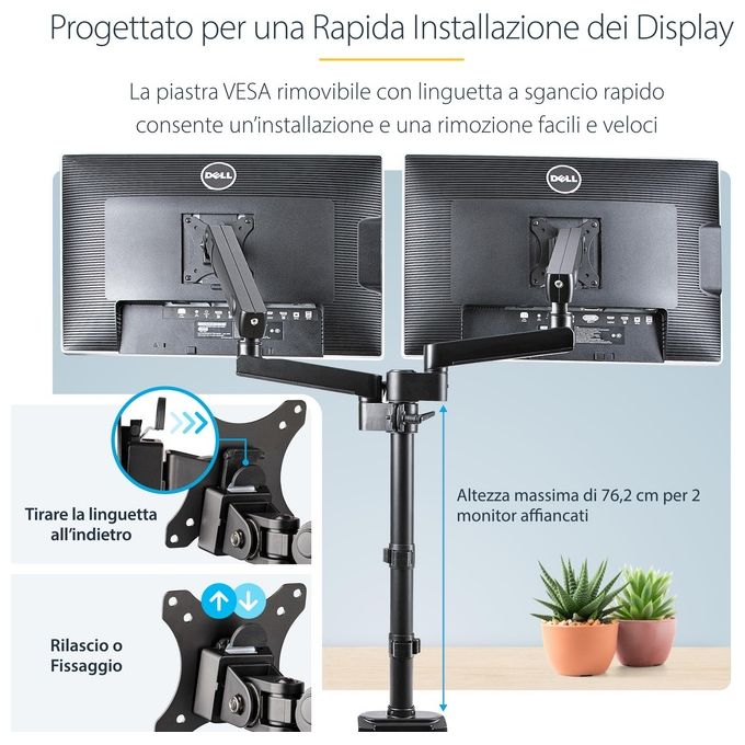 StarTech.com Supporto Doppio Monitor per Scrivania Braccio per 2 Monitor VESA fino a 32'' 8Kg