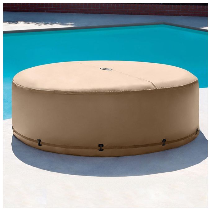 Intex 28476EX PureSpa Vasca Idromassaggio Gonfiabile Bubble Massage con Telo Efficienza Energetica 4 posti 120 Getti Riscaldatore PVC Beige 196x71 cm Con Telo ad Efficienza Energetica 4 posti Beige