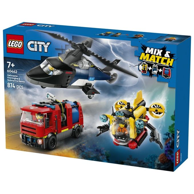 LEGO Set Costruzioni City 60462 Elicottero Autopompa Sottomarino MixeMatch per Creativita' senza Confini