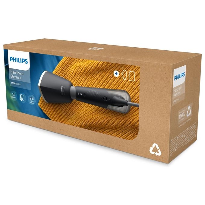Philips 5000 Series STH5030-80 - Ferro a vapore verticale portatile, 1300 W, piastra metallo inox, serbatoi 120 ml + 200 ml, riscaldamento 35 s, modalita' Eco-Max, testa regolabile, guanto protettivo e StyleMat inclusi, compatibile con tutti i tessuti, co