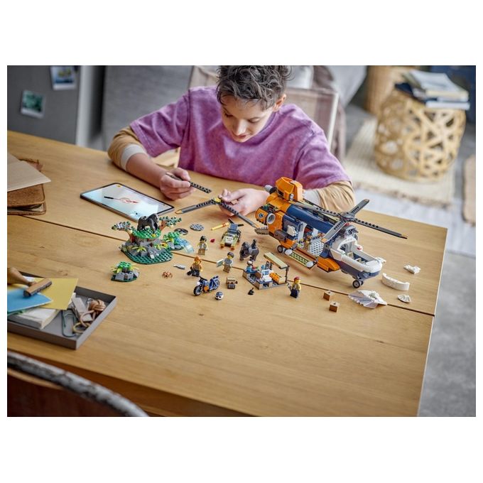 LEGO City Elicottero dell'Esploratore nella Giungla Modellino di Veicolo Giocattolo da Costruire con Doppi Rotori Giochi per Bambini da 8 Anni con Campo Base 3 Animali Gorilla e 5 Minifigure 60437