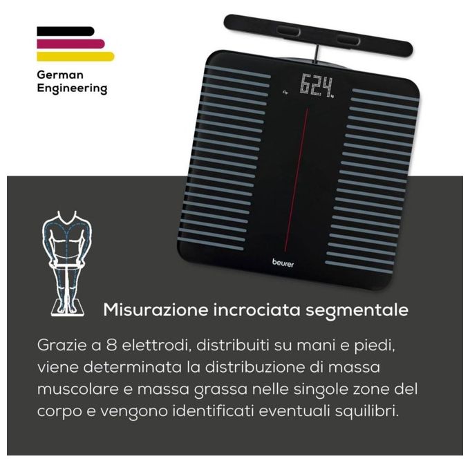 Beurer BF 990 WIFI Bilancia diagnostica Wi-fi e Bluetooth - con unita' estraibile per analisi incrociata (controllo accurato delle diverse parti del corpo) - 25 valori relativi alla salute sempre sotto controllo nell'app beurer Health Manager Pro - con ca