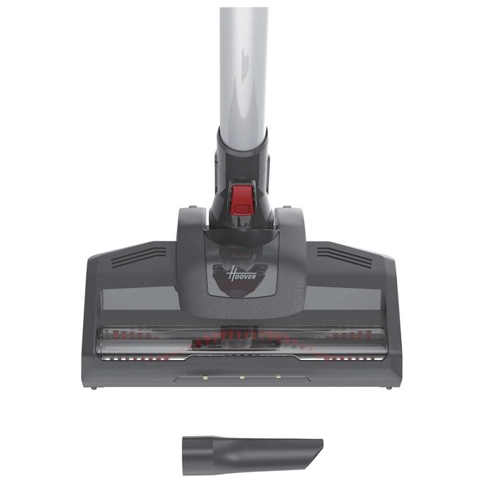 Hoover HF122RH 011 H-Free 100 – Scopa elettrica senza filo e senza sacco, capacita' 0,9 L, autonomia fino a 40 minuti, 2 velocita', sistema ciclonico, accessori inclusi, colore Argento-Rosso