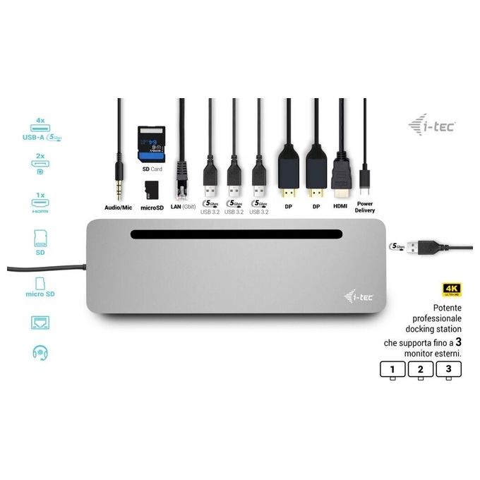 I-Tec Usb-c Metal Ergonomic 3x 4k Display Docking Station With Power Delivery 100W  Universal Charger 100W