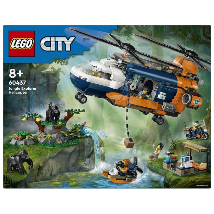 LEGO City Elicottero dell'Esploratore nella Giungla Modellino di Veicolo Giocattolo da Costruire con Doppi Rotori Giochi per Bambini da 8 Anni con Campo Base 3 Animali Gorilla e 5 Minifigure 60437