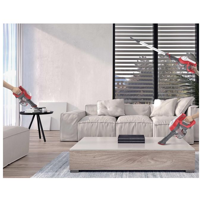 Hoover HF122RH 011 H-Free 100 – Scopa elettrica senza filo e senza sacco, capacita' 0,9 L, autonomia fino a 40 minuti, 2 velocita', sistema ciclonico, accessori inclusi, colore Argento-Rosso