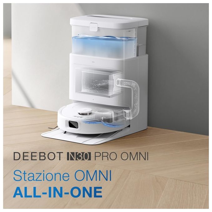 Ecovacs Deebot N30 Omni Pro Robot Aspirapolvere Lavapavimenti Tecnlogia ZeroTangle TruEdge Adaptive Edge Mopping