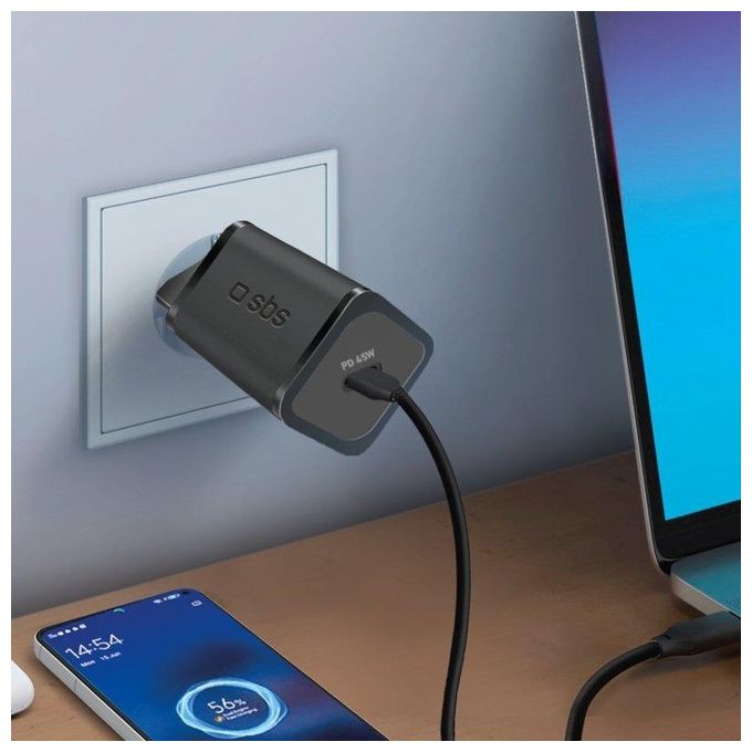 Sbs Mini Wall Charger 45W Caricabatterie 1xUSB-C GaN Power Delivery