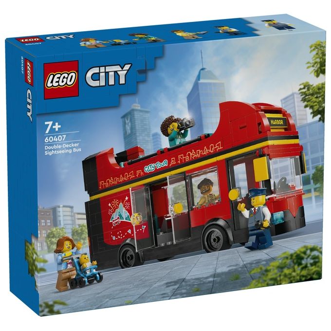 LEGO City Autobus Turistico Rosso a Due Piani Giochi per Bambini e Bambine da 7 Anni in su con Veicolo Giocattolo in Stile Londinese da Costruire e 5 Minifigure Idea Regalo di Compleanno 60407