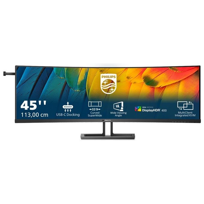 Philips Monitor 45B1U6900C-00 Monitor Curvo DQHD da 45 Pollici Adaptive Sync Altezza Regolabile 5120x1440 75 Hz HDMI DisplayPort USB-C 100 W PD Hub USB Nero