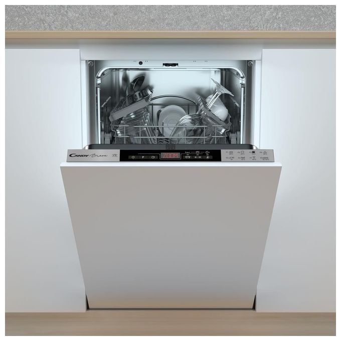 Candy CDIH 2T1047 Lavastoviglie Slim da Incasso Totale 10 Coperti Classe E 8 Programmi e Display Touch 45 cm Bianco
