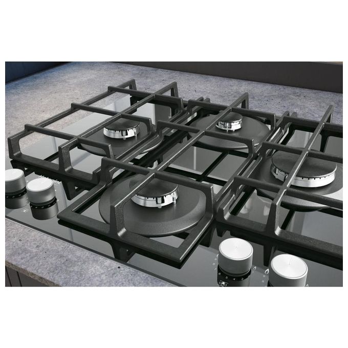 Hotpoint HAGS 61F-BK Piano Cottura a Gas in  Vetroceramica 4 Zone My Menu Flame Control 9 livelli di potenza Griglie in ghisa 60 cm Nero