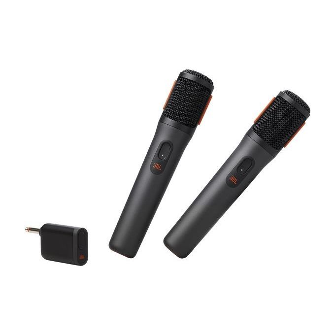 JBL Wireless Microphone Set con 2 Microfoni Wireless e Ricevitore Wireless UHF a 2 Canali Ricaricabile Pattern Polare Cardioide Compatibili con Diffusori PartyBox Incluse Batterie AA Nero