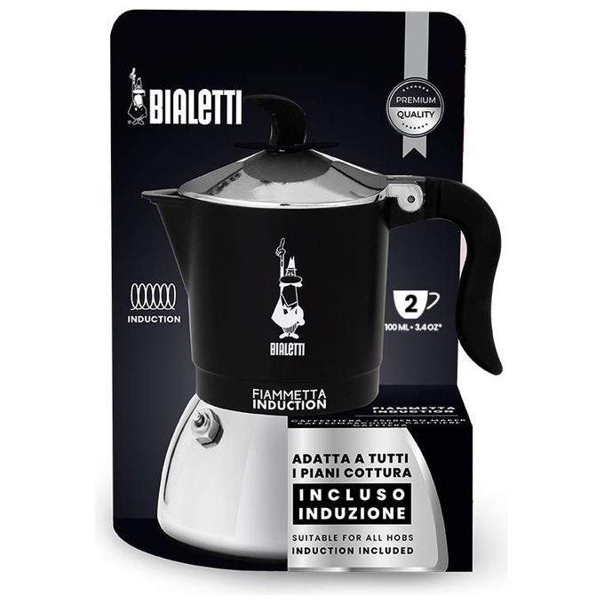 Bialetti Caffettiera Fiammetta Nera per Induzione 2 Tazze