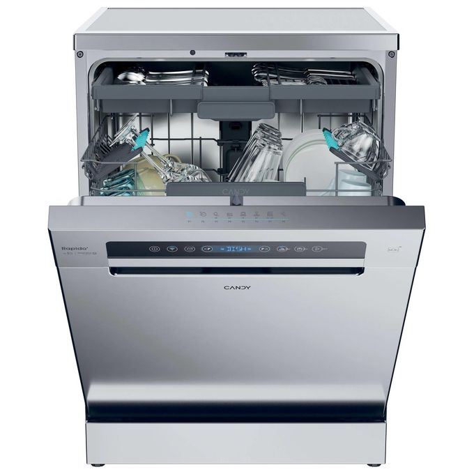 Candy RapidÓ CF 6C4F1X Lavastoviglie libera installazione 16 Coperti Wi-Fi  BLE Connesso 8 Programmi Smart Basket e Smart Door Classe C Inox