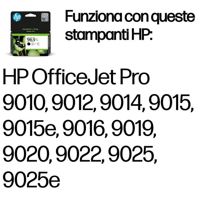 HP 3JA30AE 963XL Cartuccia Inkjet Originale Alta Capacita' Inchiostro Pigmento 2000 Pagine 47,86 ml colore Nero