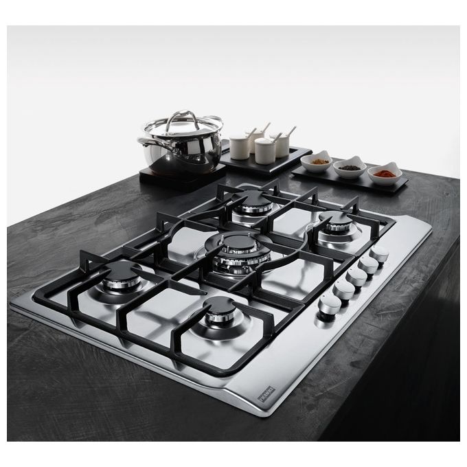 Franke FHSL 755 4 GAV TC XS C Piano Cottura a Gas 5 Zone 1 Tripla Corona centrale Griglie in ghisa 75 cm Inox 106.0459.731