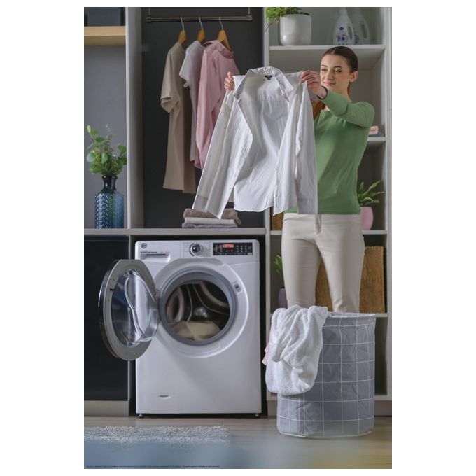 Hoover H3WPS4376TAMB6-S H-Wash 350 Lavatrice Slim 7 Kg 1300 rpm Classe A Inverter Vapore Wi-Fi (85x60x44 cm) colore Bianco