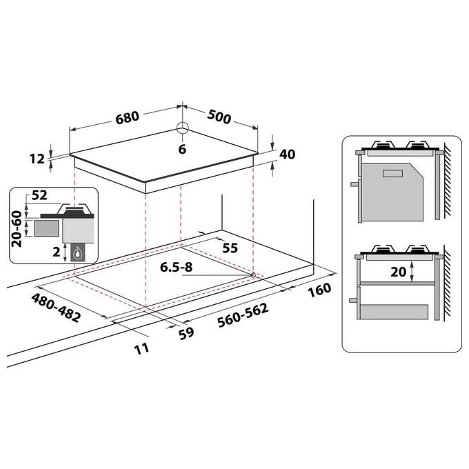 Indesit BB752 IAN Piano Cottura a Gas 5 Zone 70 cm Antracite