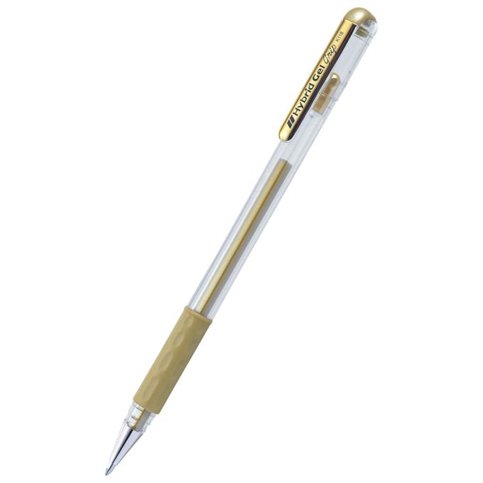 Pentel K118-X Hybrid Grip Penna Roller Gel Punta 0.8 mm Inchiostro Oro Metallizzato Confezione da 12 Pezzi colore Oro
